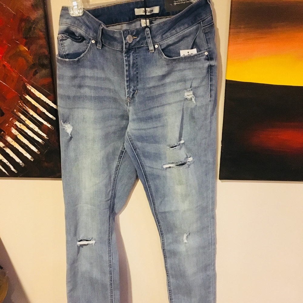 Blue Skinny Boyfriend Jeans (Ripped and Faded)